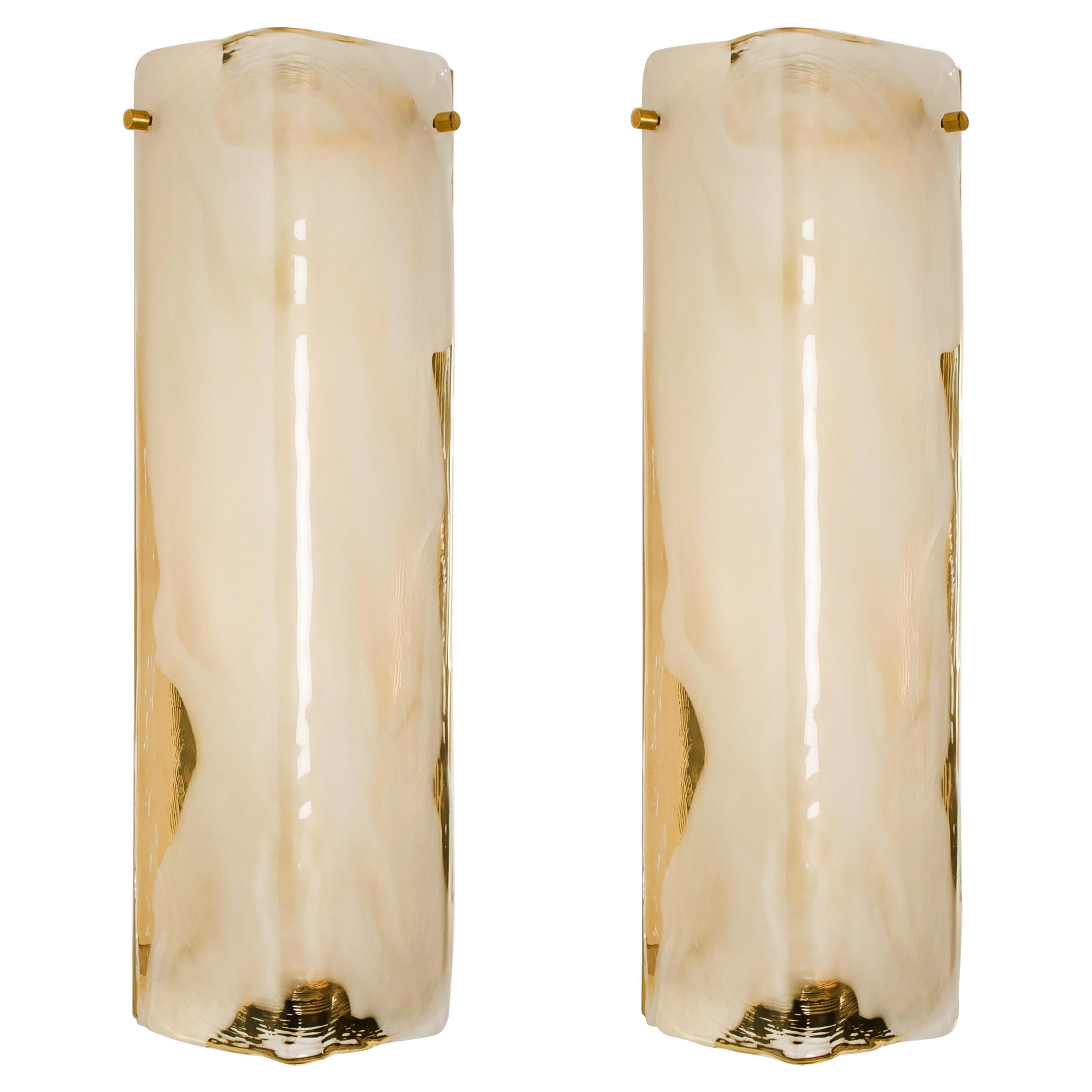 Pair of Brass and Glass Hand Blown Murano Glass Wall Lights by J.T. Kalmar 1960s