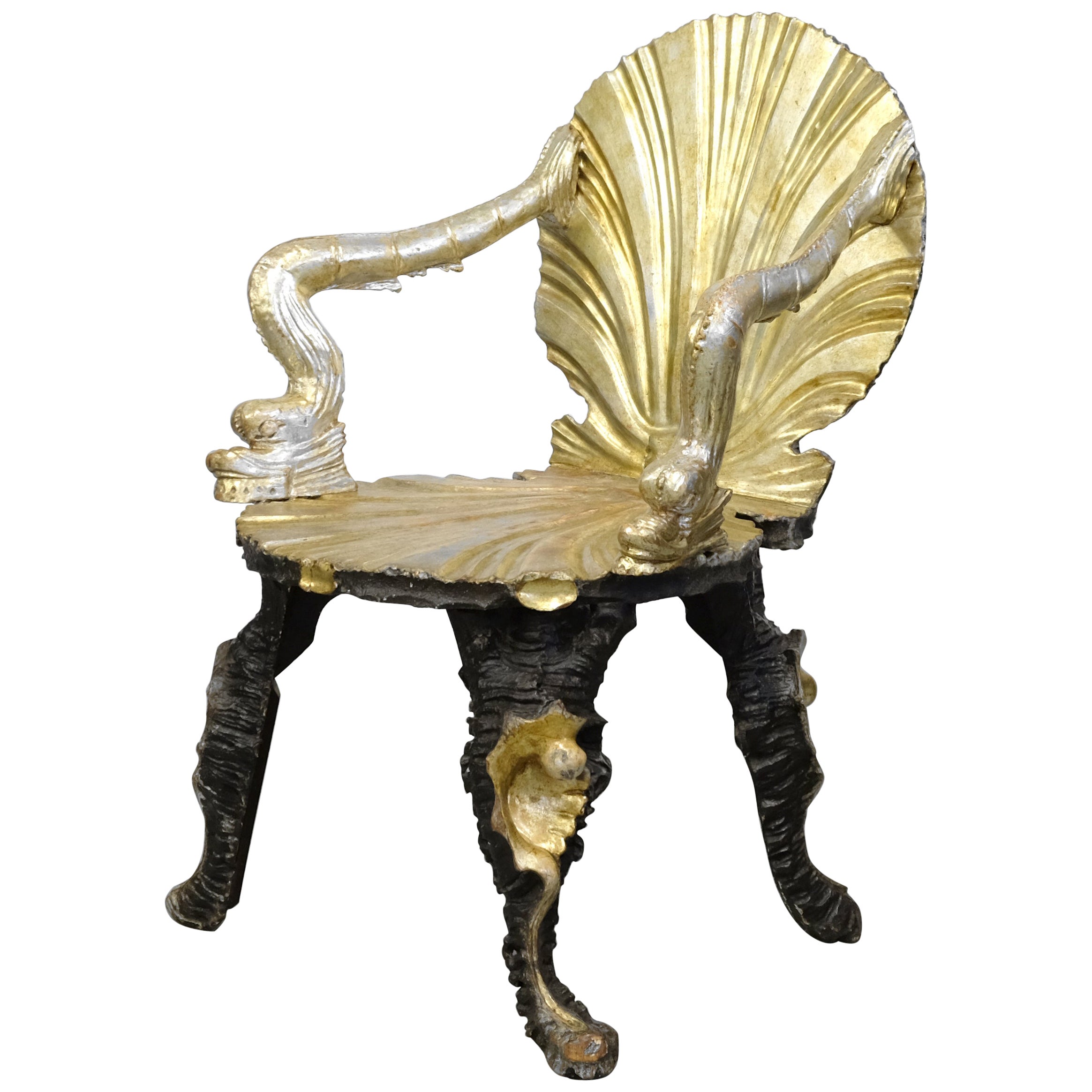 Venetian Carved and Gilded Sleigh Grotto Rocking Chair For Sale at 1stDibs