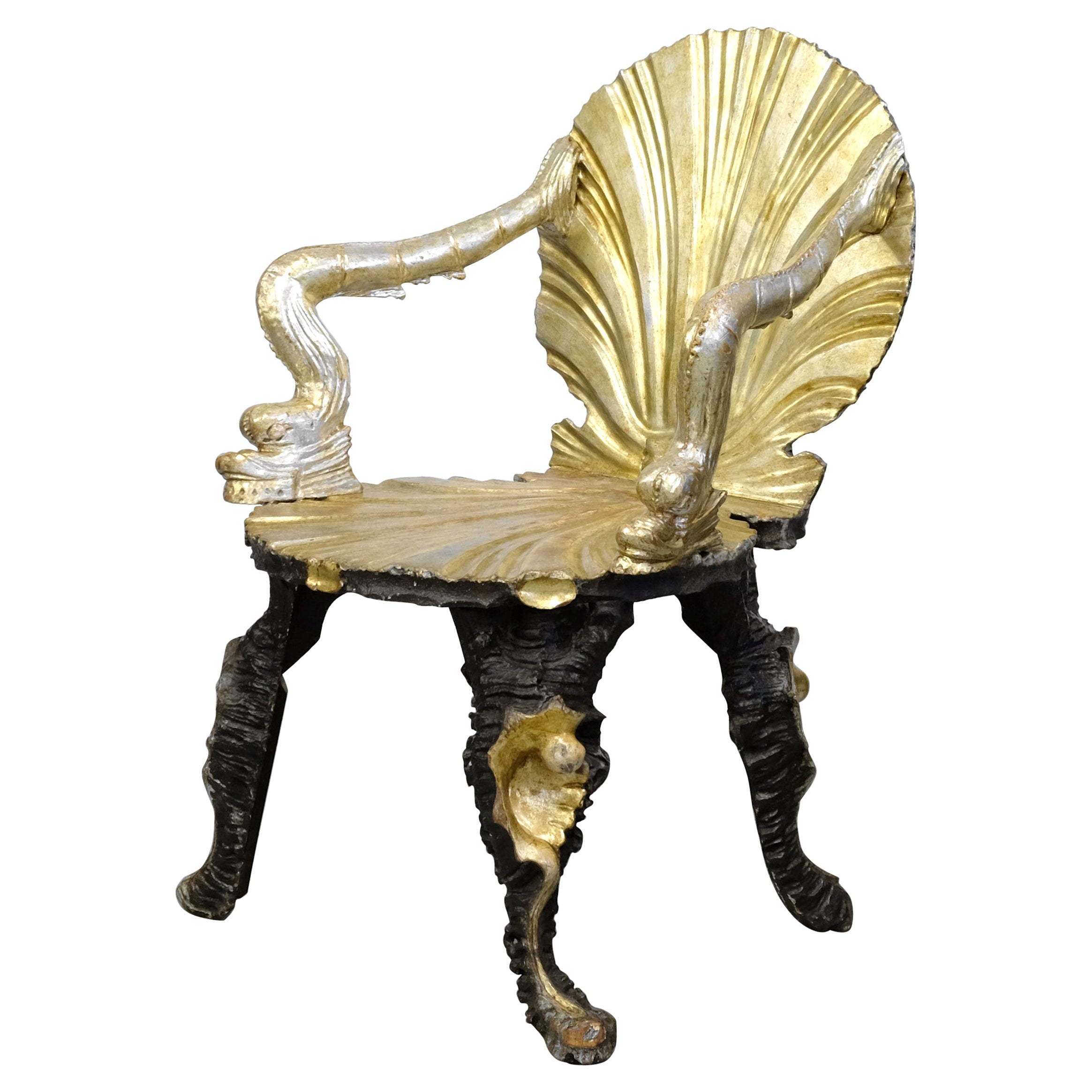 19th Century Venetian Grotto Shell Chair, Silver Gilt, Pauly et Cie, Italian