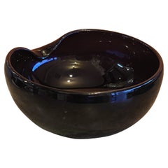 Vintage Black Thumbprint Art Glass Centerpiece Bowl by Elsa Peretti for Tiffany and Co.