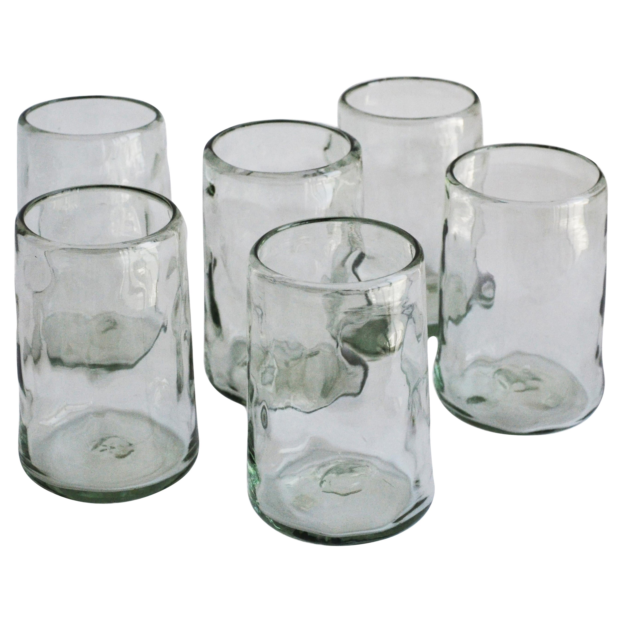 6 Beer-Cocktail Glasses, Handblown Organic Irregular Shape 100% Recycled Glass For Sale