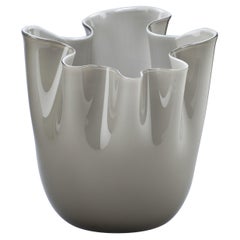 Venini Fazzoletto Opalino Medium Vase in Grey Murano Glass