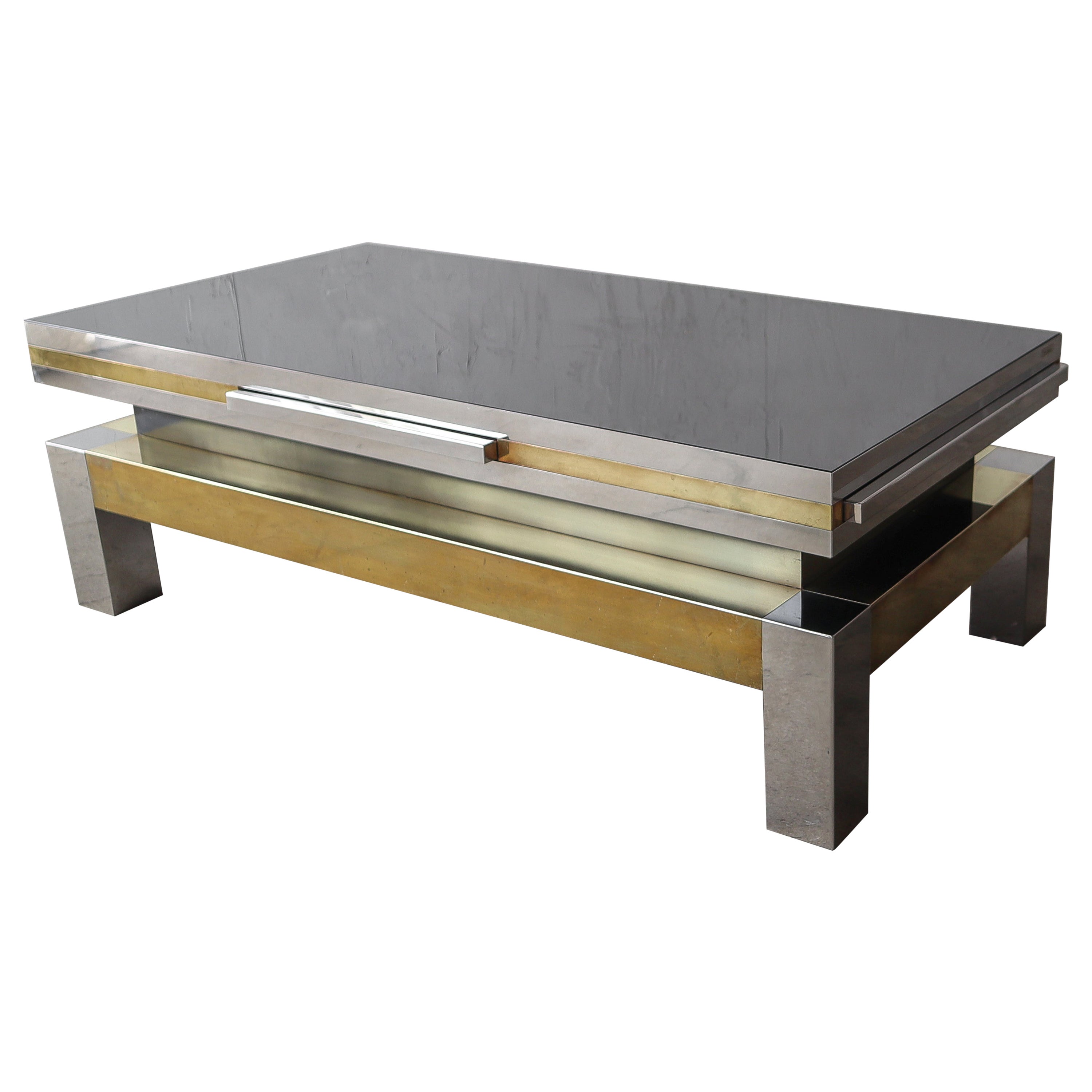 Rare Italian Chrome and Brass Coffee Table by Sandro Petti