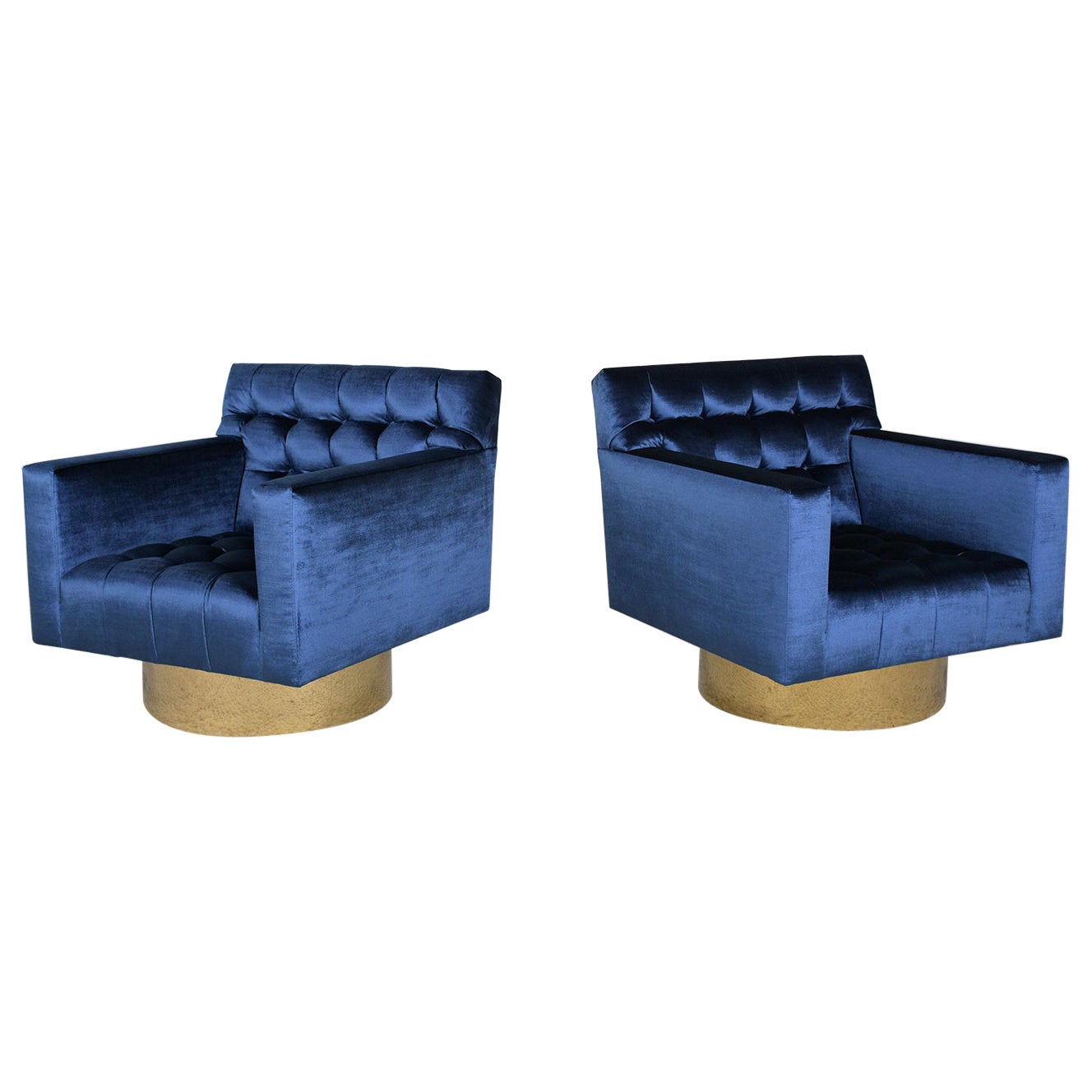 Pair of Mid-Century Brass Swivel Lounge Chairs