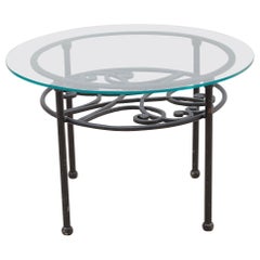 Wrought Iron Round Coffee Table, Glass Top 1960s France