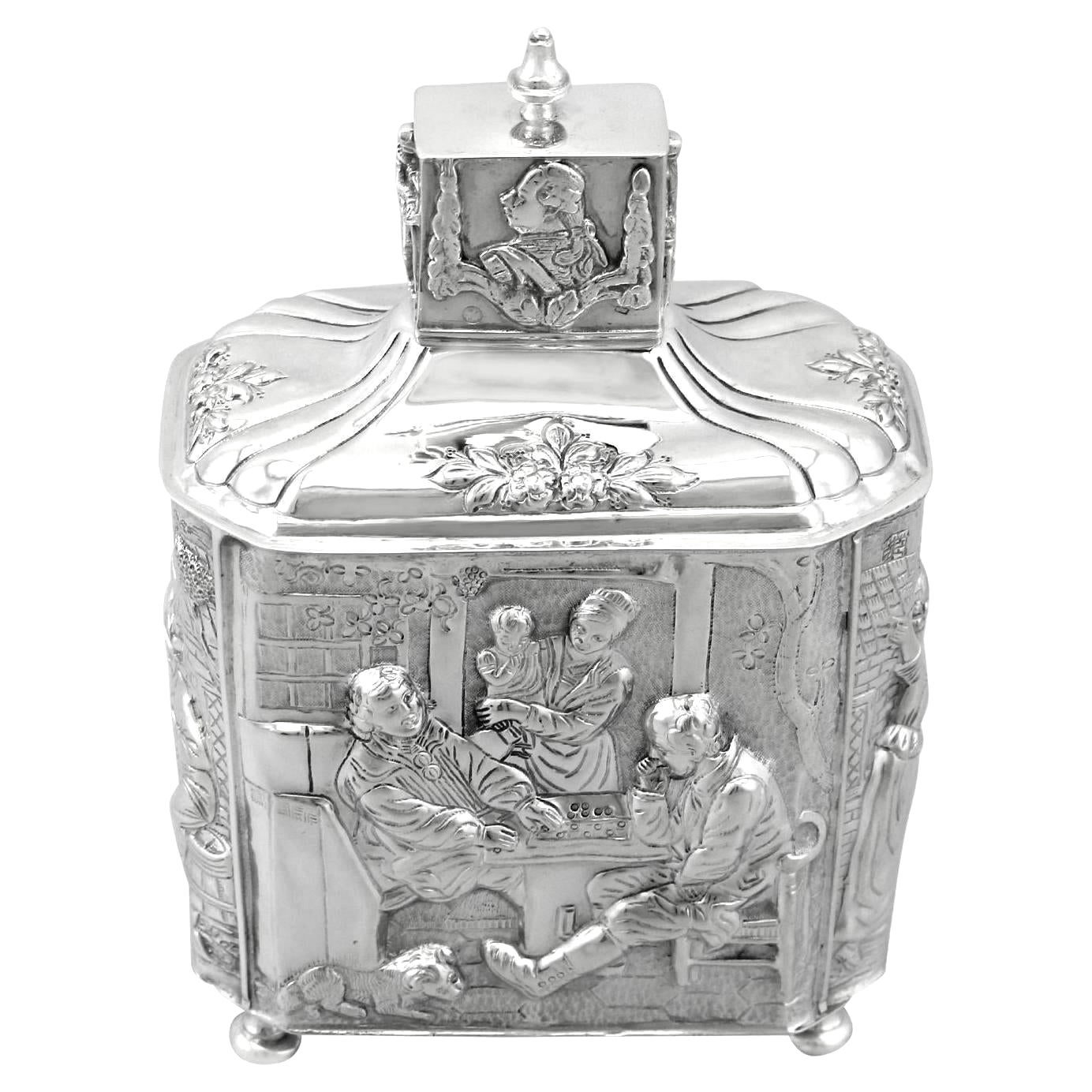 Caja de té de plata holandesa antigua