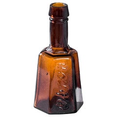 Antique European Small Amber Glass Bottle