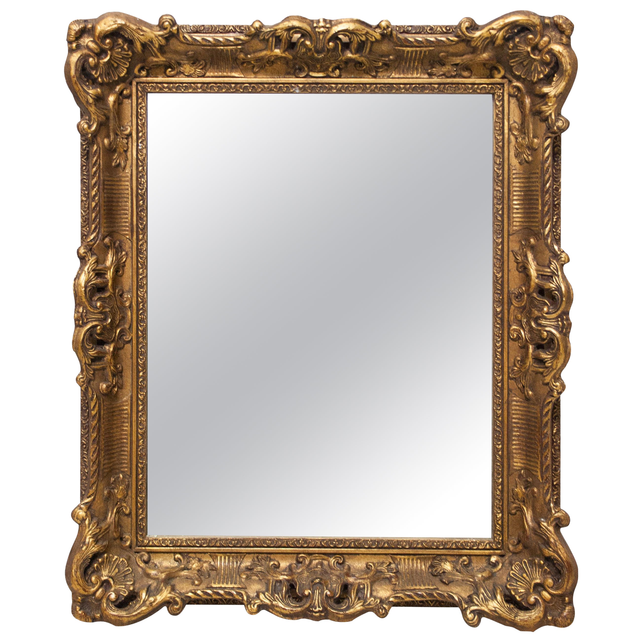 Neoclassical Empire Gold Hand Carved Wooden Mirror, Spain, 1970