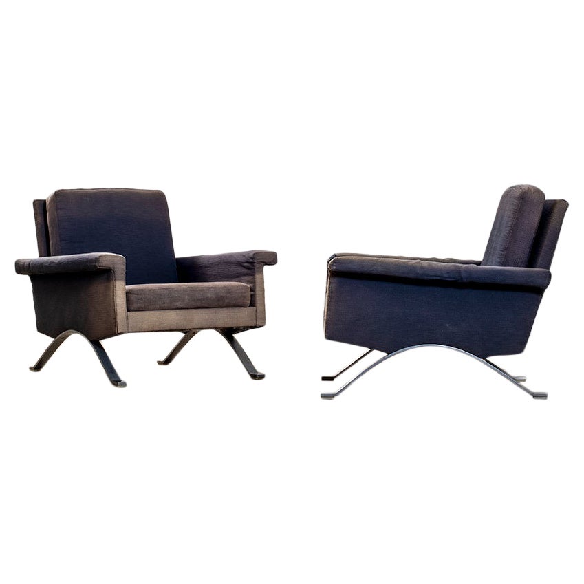 20th Centuri Ico Parisi Cassina Couple of Armchairs Mod. 875 Metal and  Fabric at 1stDibs