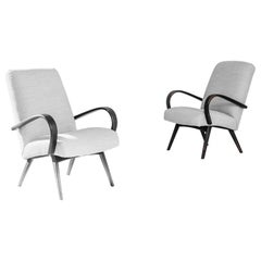1950s Mid-Century Czech Grey Bentwood Armchairs, A Pair