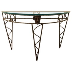 Sensational Mario Villa Iron and Glass Demilune Console 