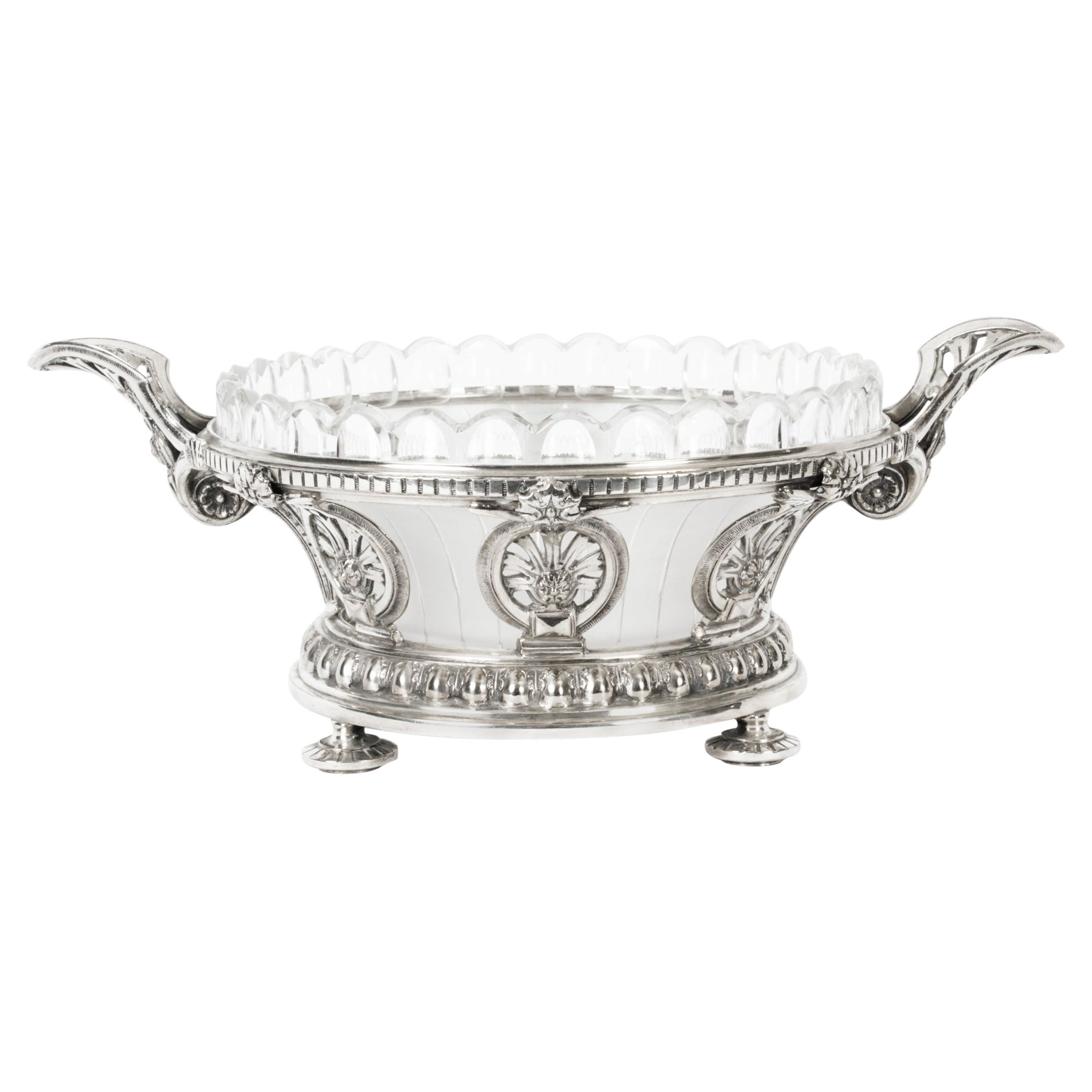 Large Art Deco Silver Plate Cut Glass Bowl / Compote Centerpiece For