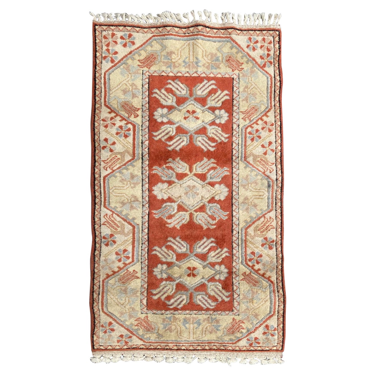 Bobyrug’s Nice Little Vintage Turkish Oushak Rug