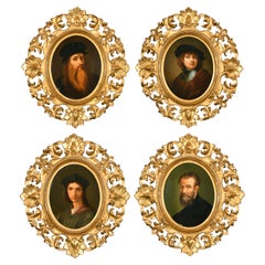 Antique Set of 4 Old Master Portraits Carved Giltwood Florentine Frames 19th C