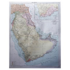 Large Original Vintage Map of Saudi Arabia, circa 1920
