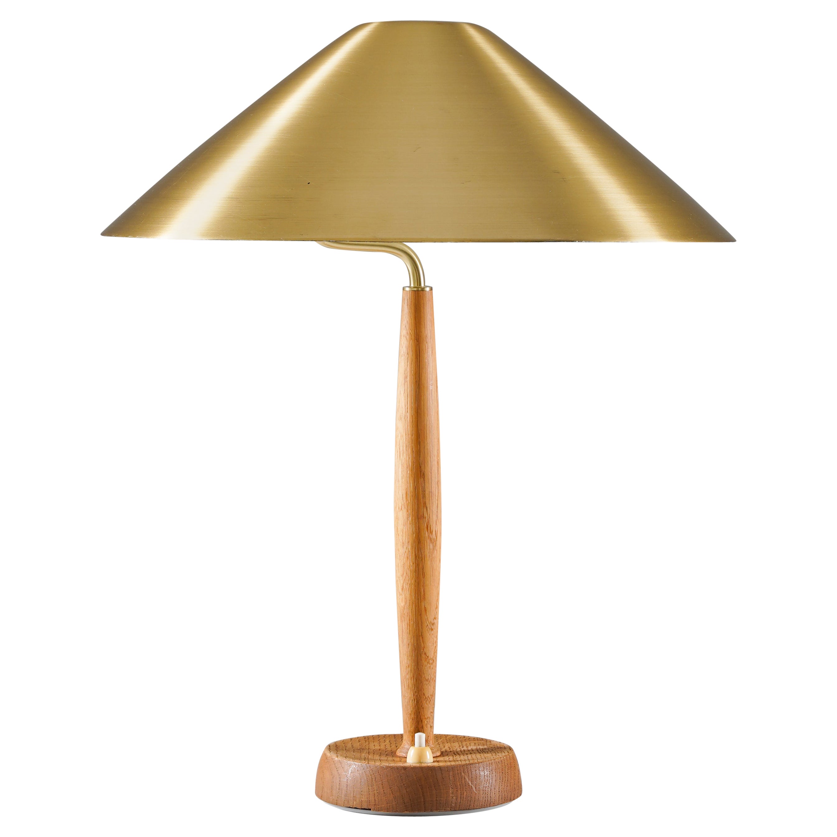 Scandinavian Midcentury Table Lamp in Brass and Oak by Falkenbergs