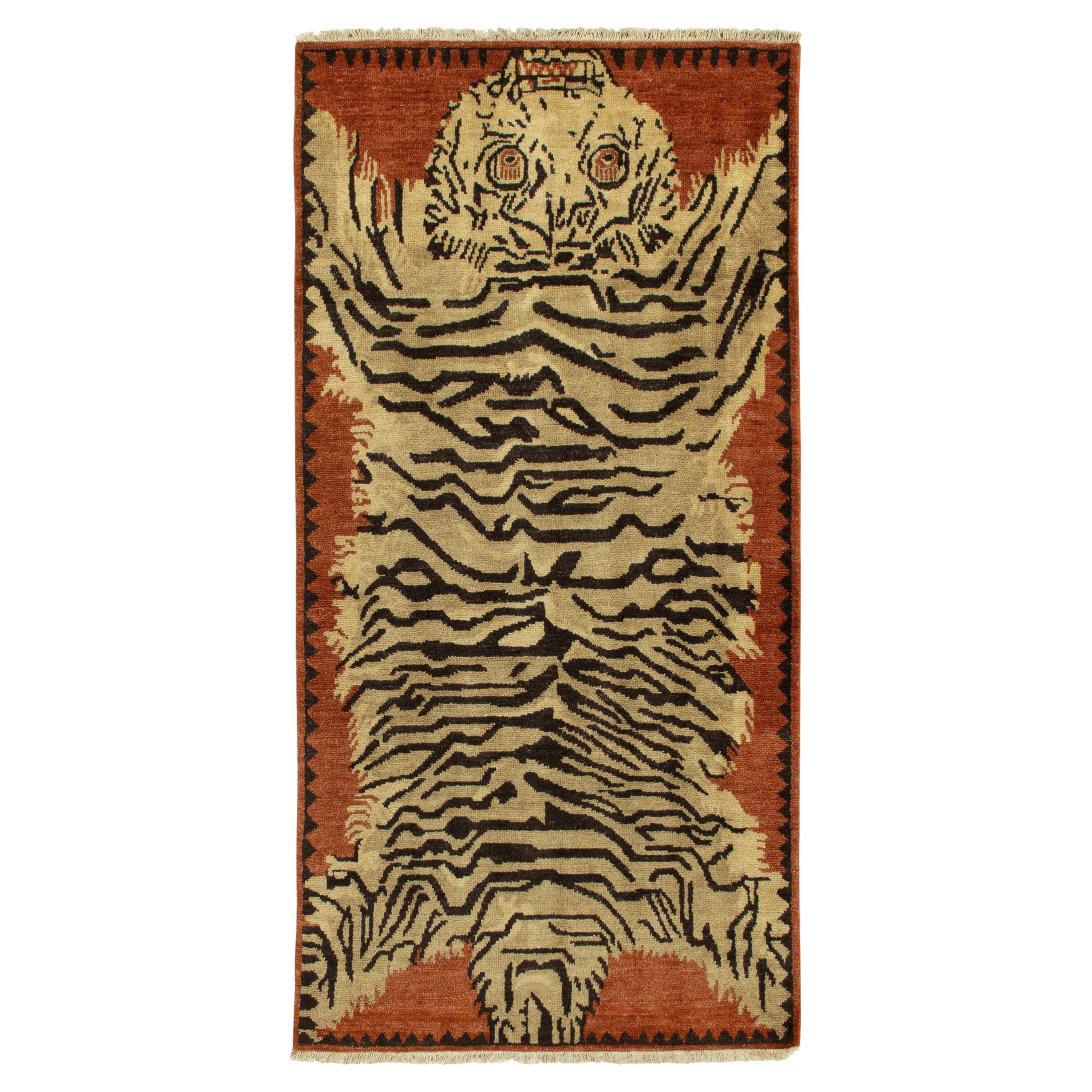 Rug & Kilim's Tiger Skin Style Contemporary Runner, Gold, Orange, Black For Sale