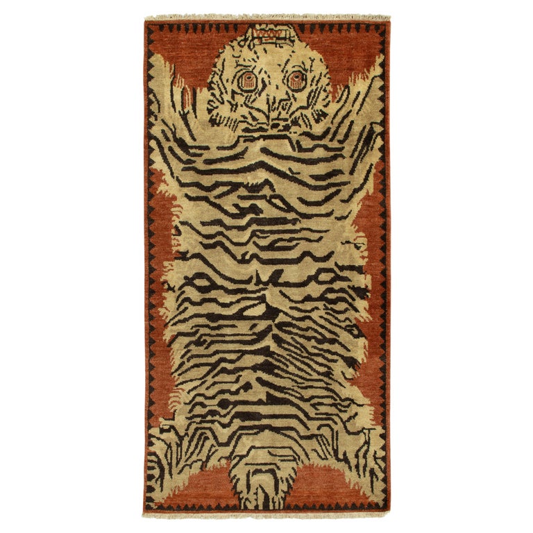 Rug and Kilim's Tiger Skin Style Contemporary Runner, Gold, Orange
