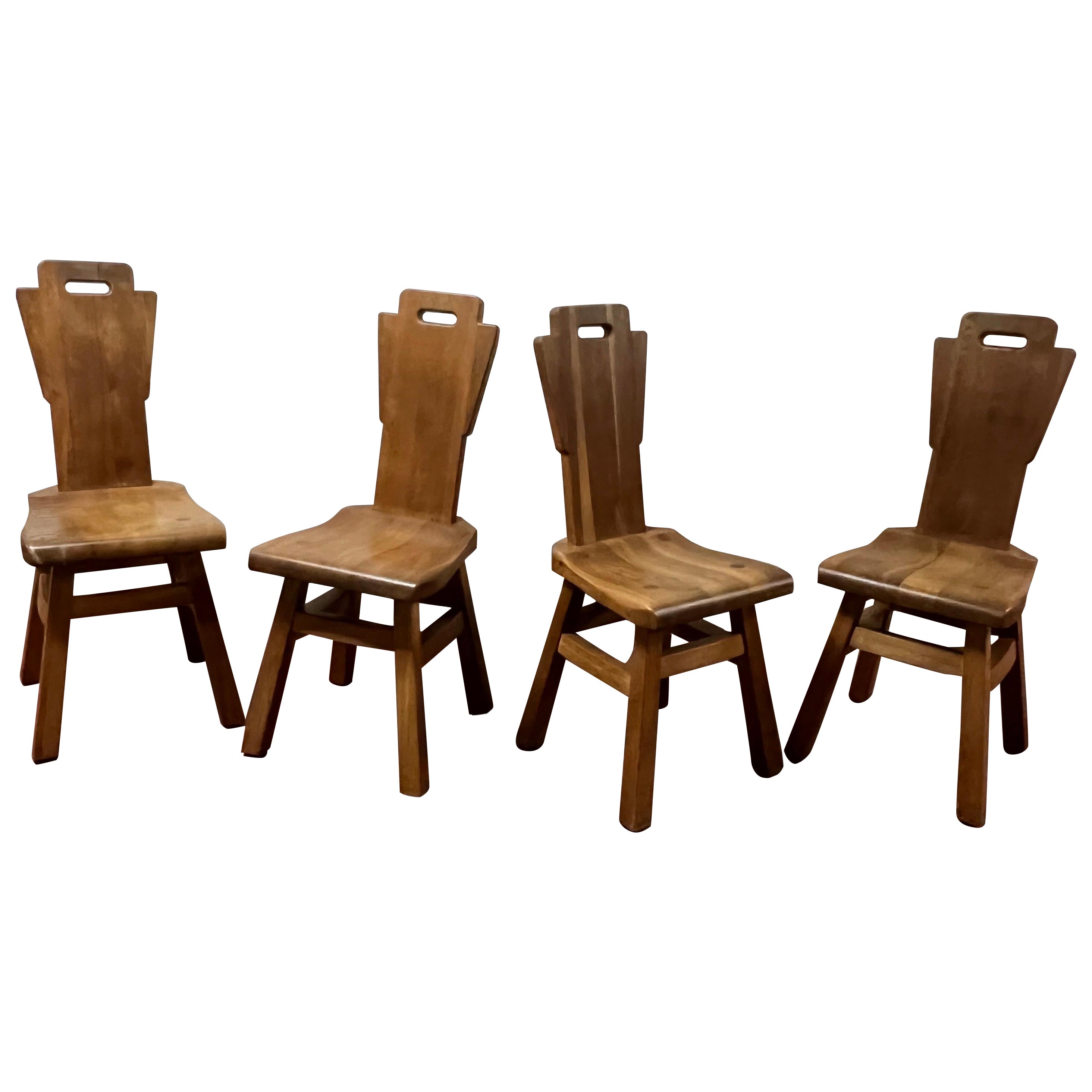 Set of 4 Oak Brutalist Chairs For Sale
