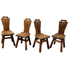 Set of 4 Oak Brutalist Chairs