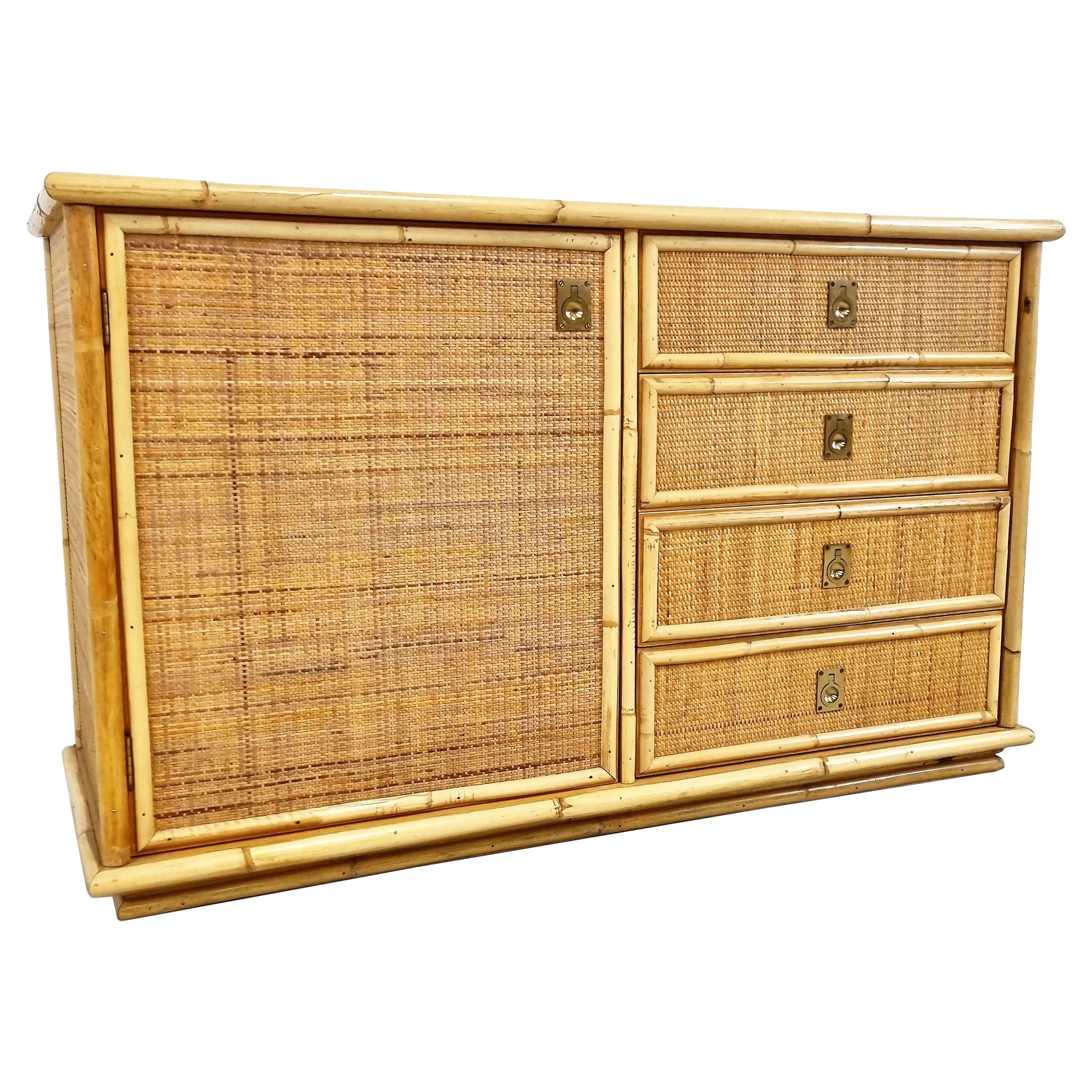 Vintage Rattan and Bamboo Cabinet by Dal Vera, 1970s