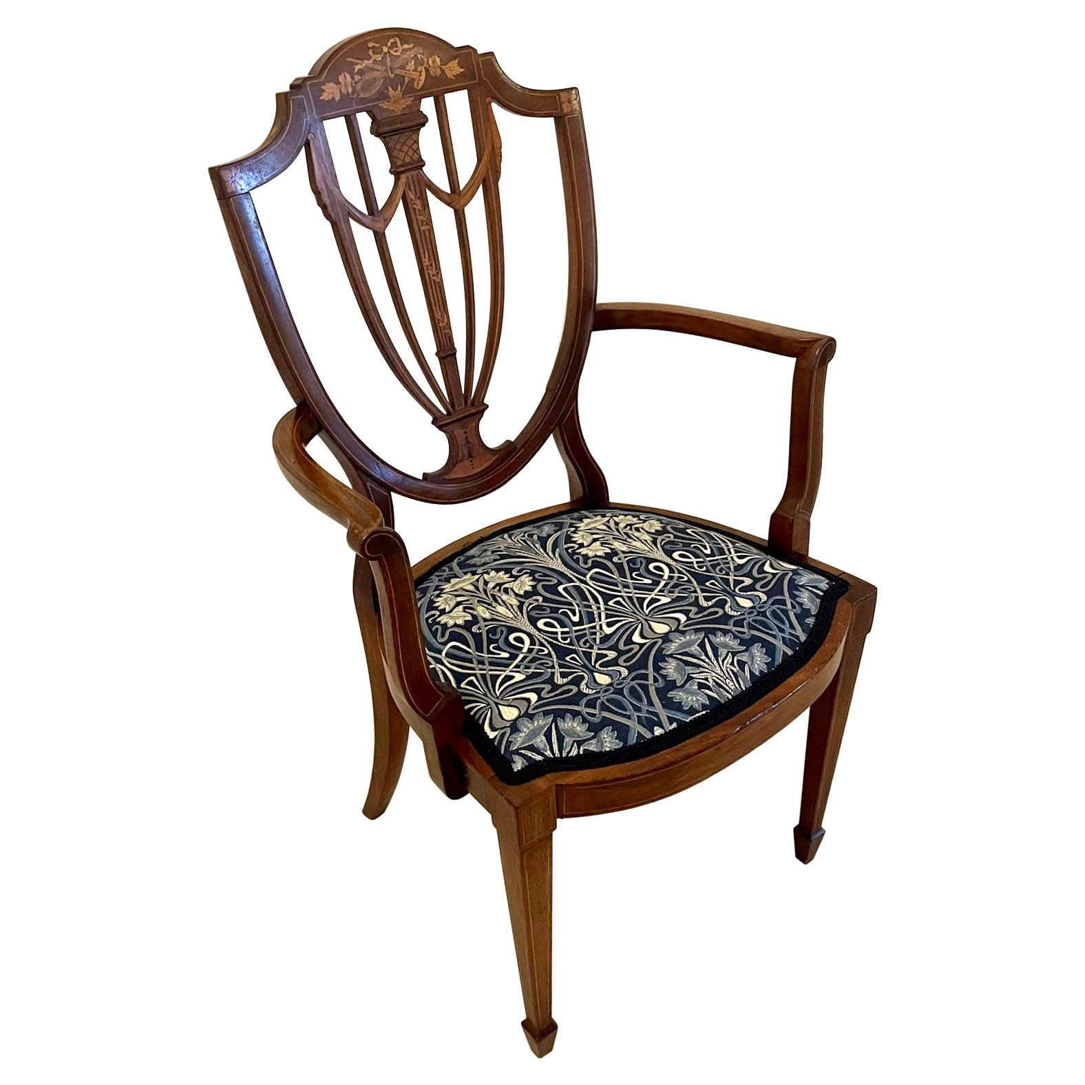 Fine Quality Antique Mahogany Inlaid Desk Chair For Sale