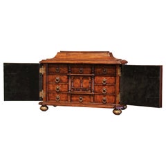 Spanish Louis XIII Carved Mahogany Bargueno Cabinet Jewelry Box
