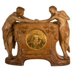 Antique Figural Mantel Clock by Goldscheider, 1890's