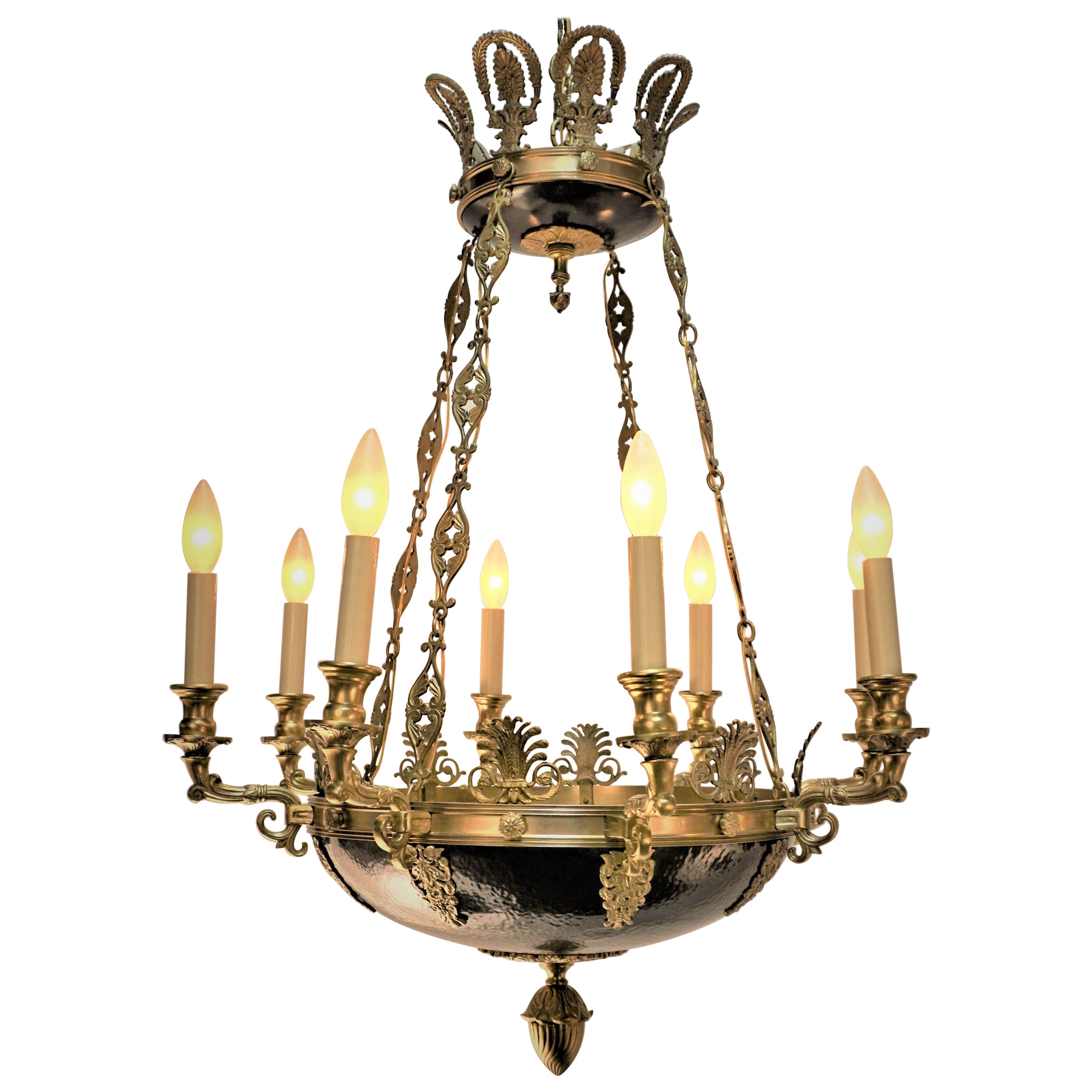French Empire Style Chandelier with Frosted Glass Flame For Sale at 1stDibs