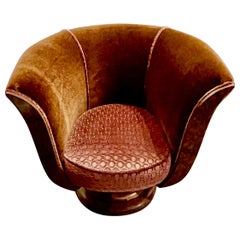 French Art Deco Tulip Swivel Chairs Mohair