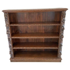 Antique Victorian Quality Carved Oak Open Bookcase