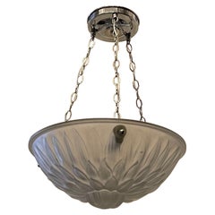 Wonderful French Mid Century Art Deco Glass Bowl Polished Nickel Light Fixture