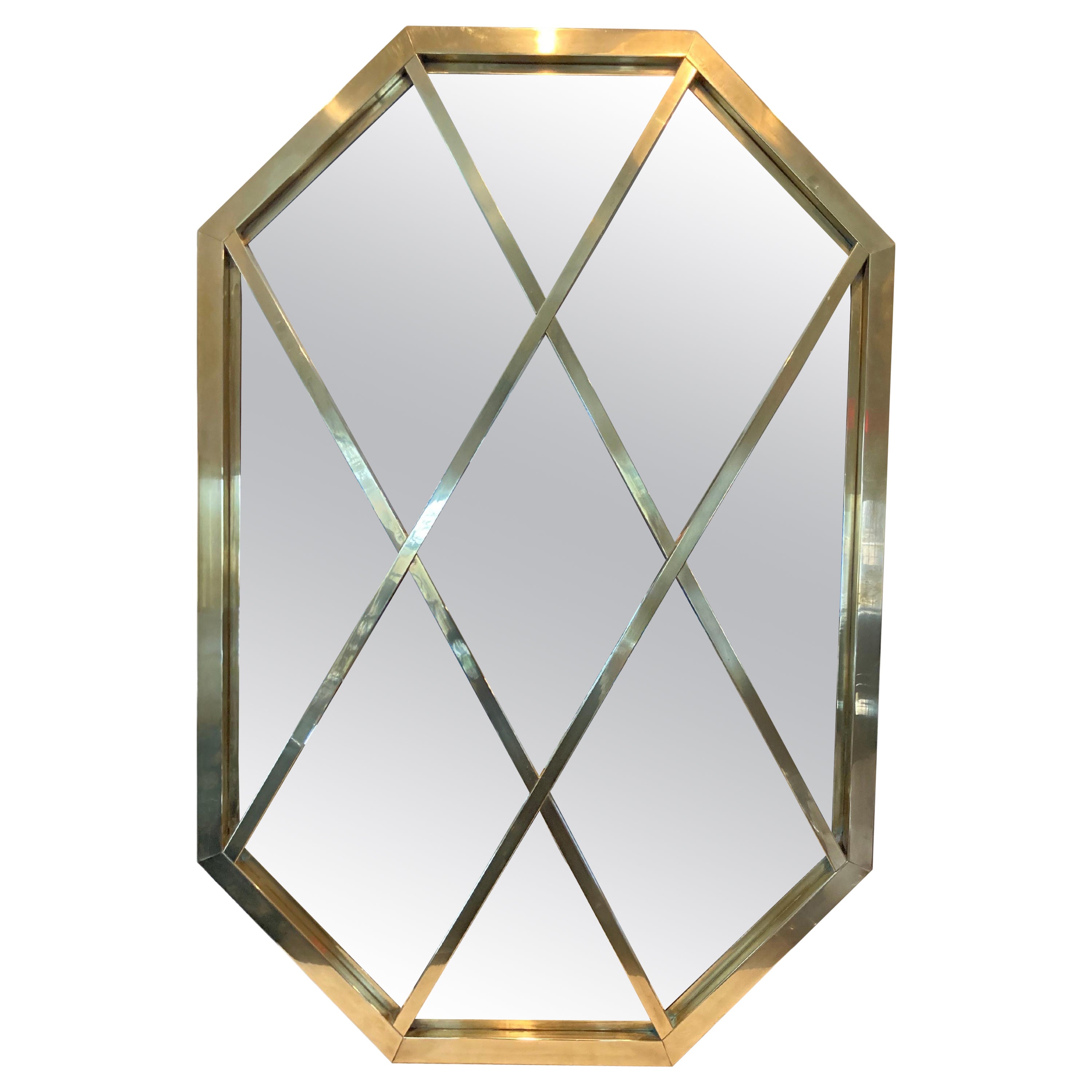 Brass Lattice Framed Modern Mirror For Sale
