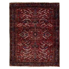 Red Antique Persian Heriz Handmade Allover Designed Wool Rug