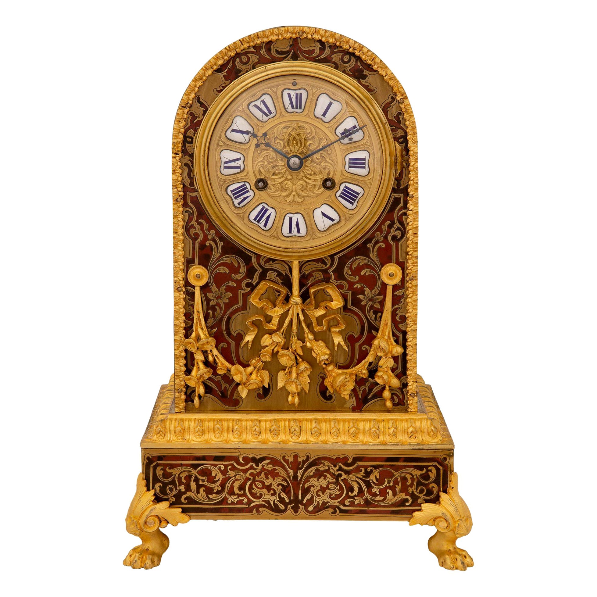 French 19th Century Napoleon III Period Boulle Clock For Sale