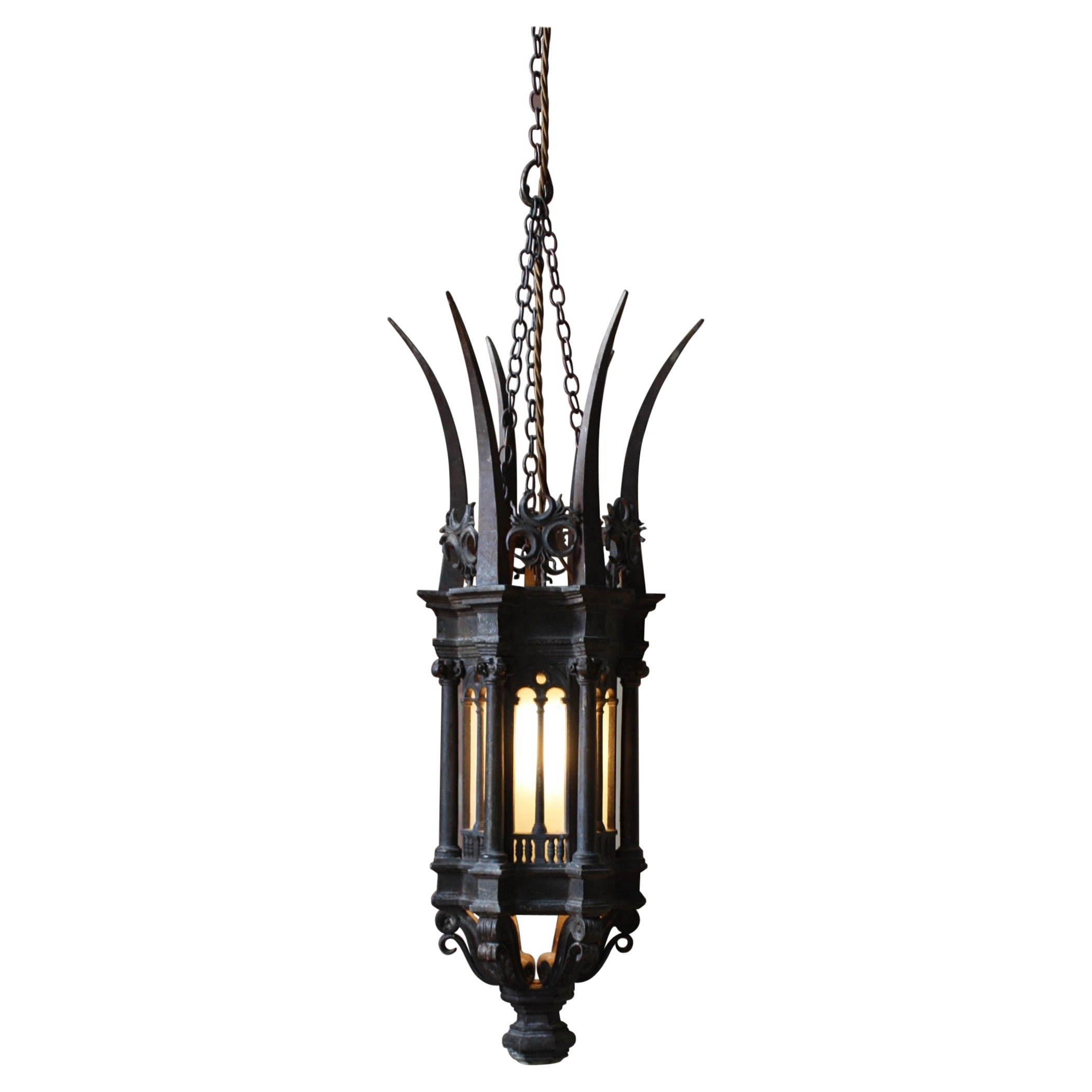 Early 20th Century Gothic Revival Architectural Cast Iron Hall Lantern Light
