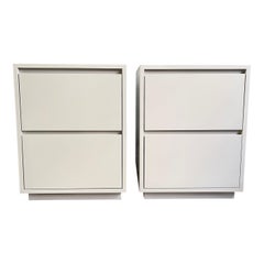 Minimalist 1980's Off-White Taupe Satin Lacquer Night Stands
