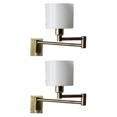 Fagerhults, Adjustable Wall Lights, Brass, Acrylic, Sweden, 1970s