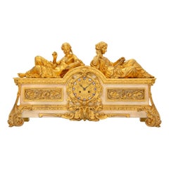 French Early 19th Century Ormolu and White Carrara Marble Clock
