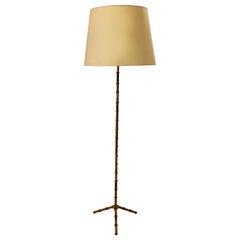  Elegant Tripod Brass Faux Bamboo Floorlamp by Jacques Adnet, France 1965.