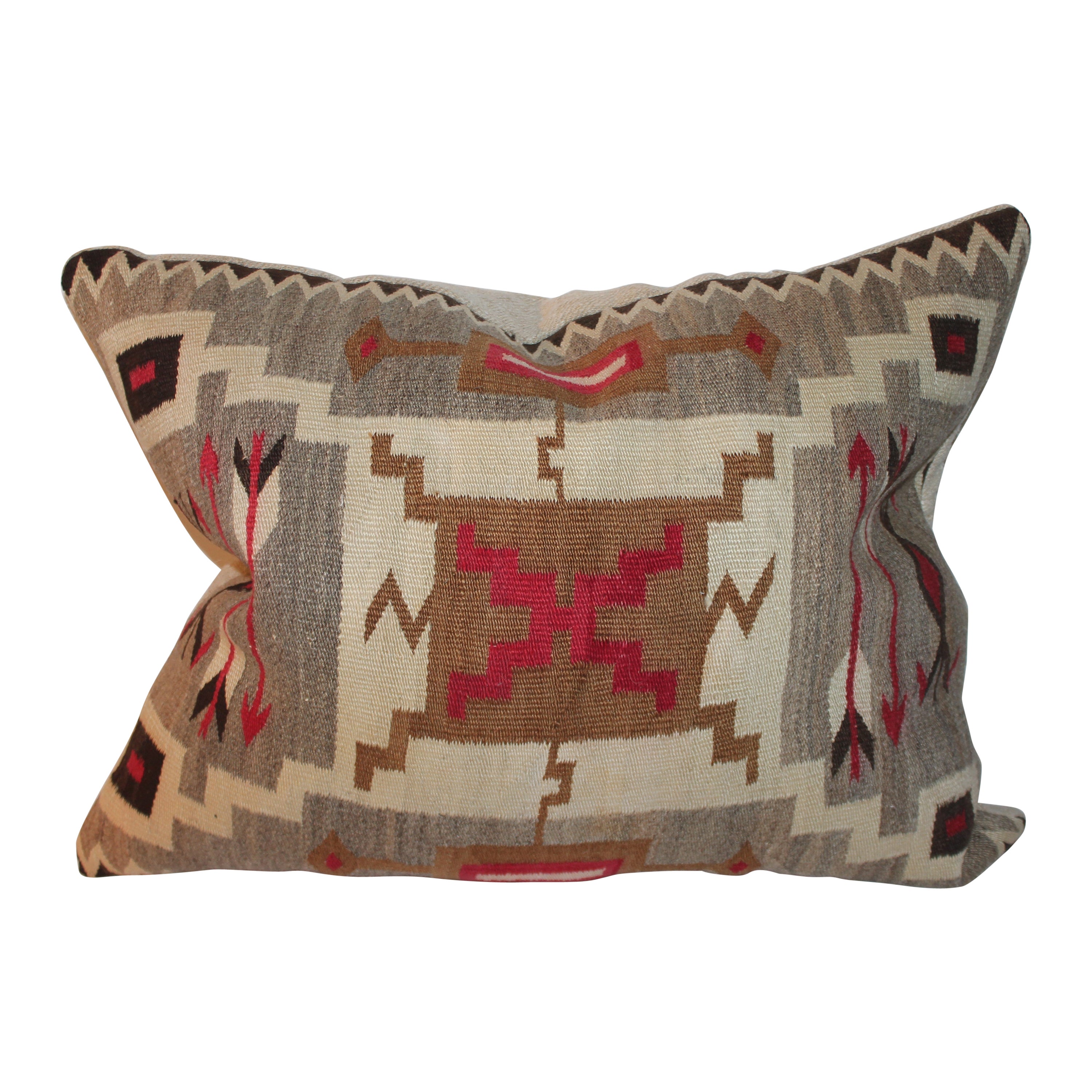 19th C Navajo Indian Weaving Storm Pattern Pillow For Sale