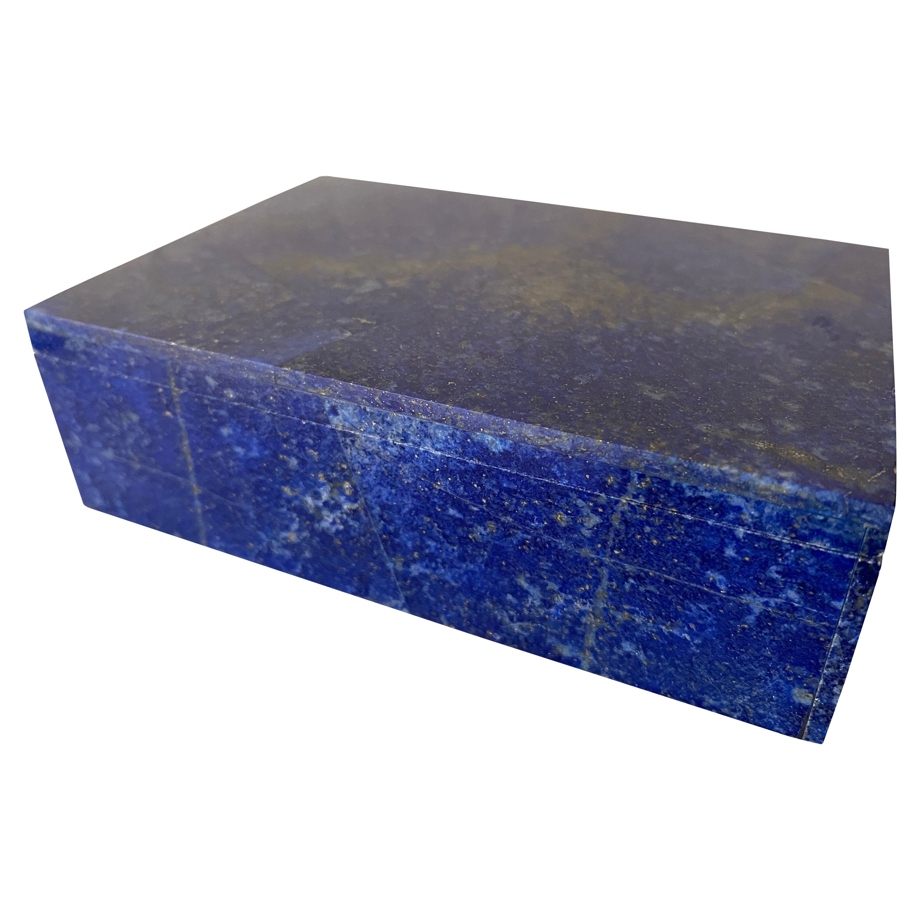 Hand Carved Lapis Lazuli Mosaic Jewelry Box with Marble Interior For Sale