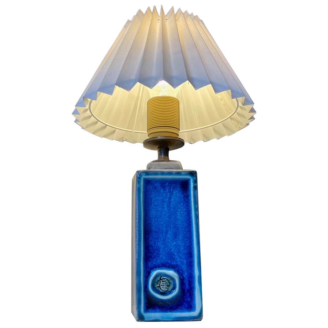 Midcentury Italian Ceramic Table Lamp with Blue Glaze, 1960s