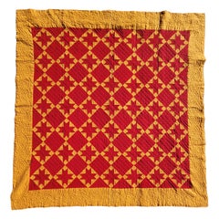 19thc Mennonite Red Stars on a Cheddar Ground Quilt