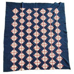 19thc Early Nine Patch with Indigo Blue Ground Quilt