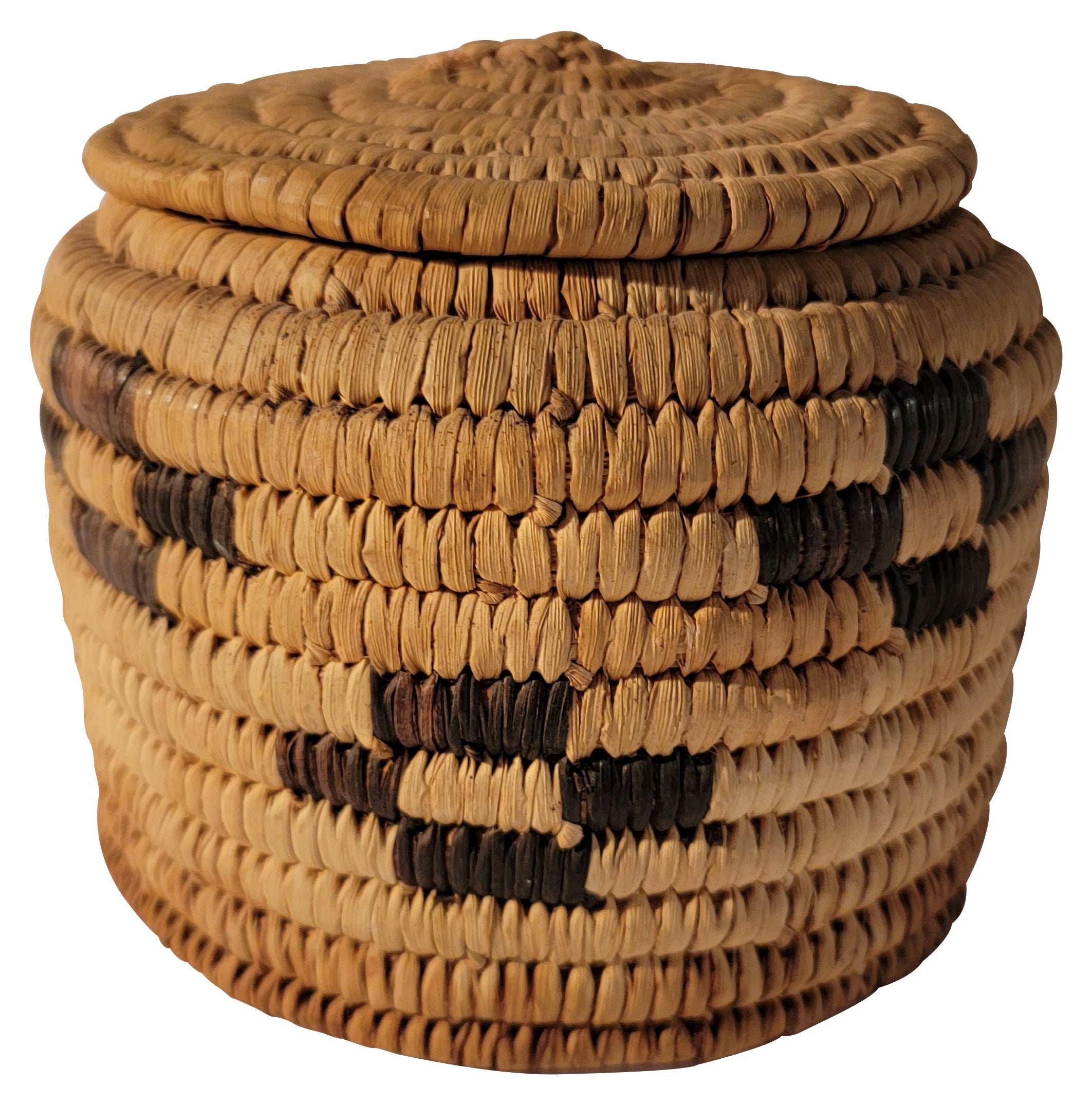 20th C Small Papago Basket Lidded Jar For Sale