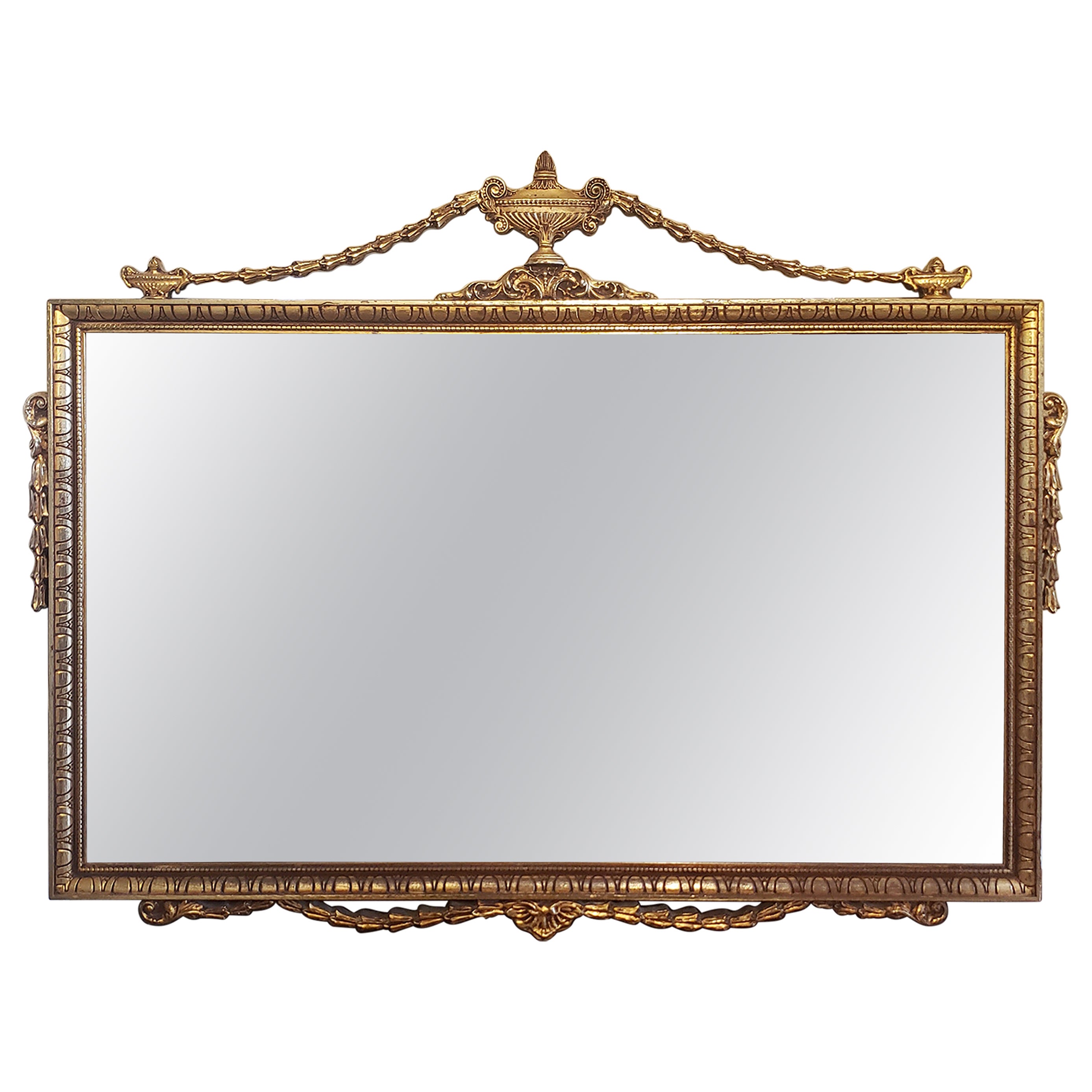 Vintage French Giltwood Urns and Laurel Swags Mirror