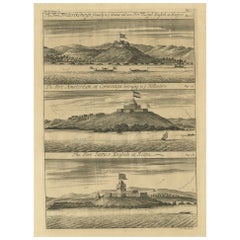 Copperplate Engraving Showing Forts on the West African Gold Coast, Ghana, 1744