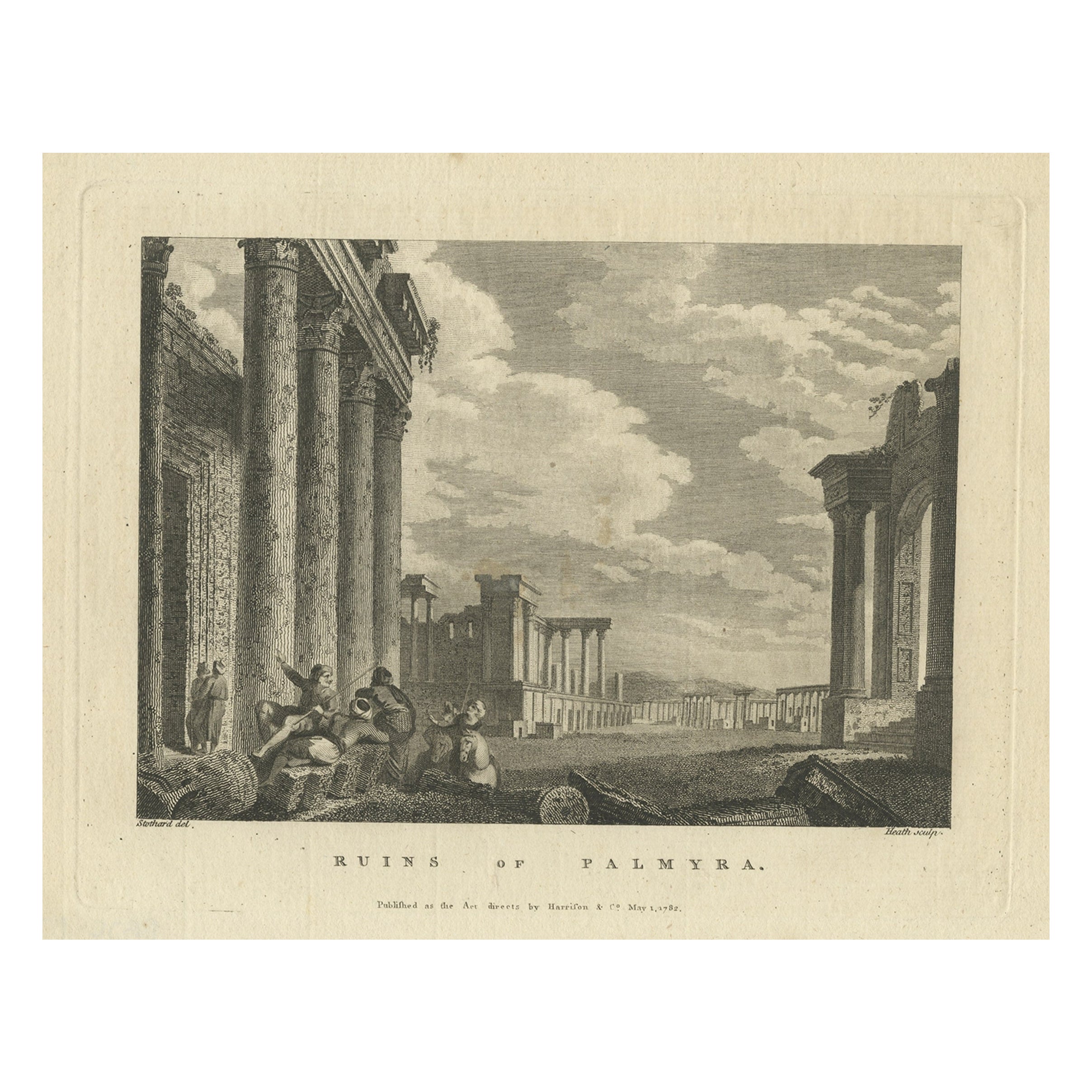 Ancienne estampe originale représentant les ruines de la ville de Palmyra, Syrie, 1782