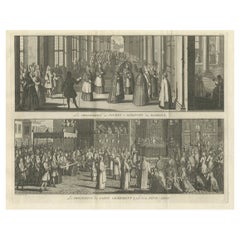 Antique Old Print of a Religious Ceremony for Corpus Christi Day and Palm Sunday, 1725